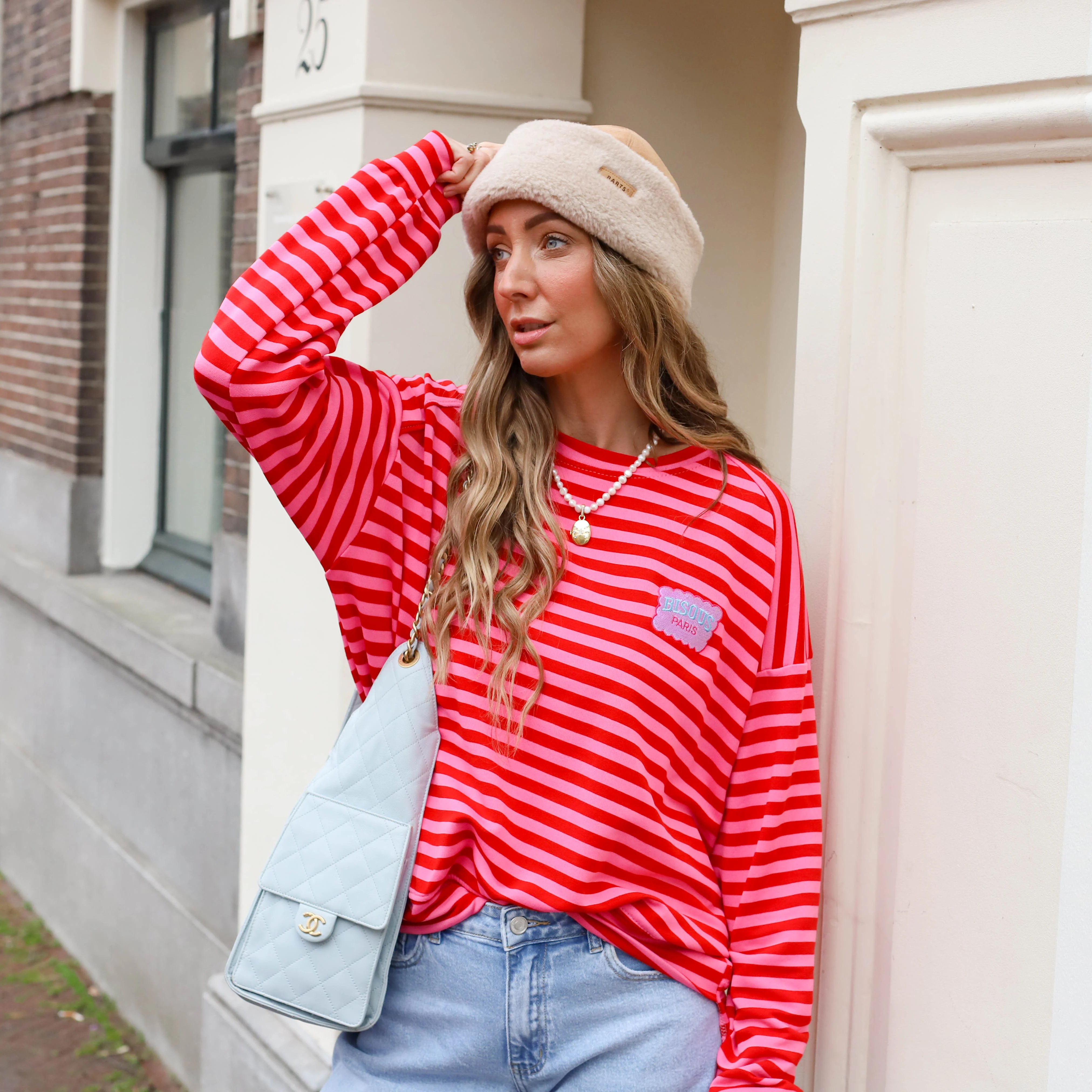Bisous streep shirt roze rood - Image 3
