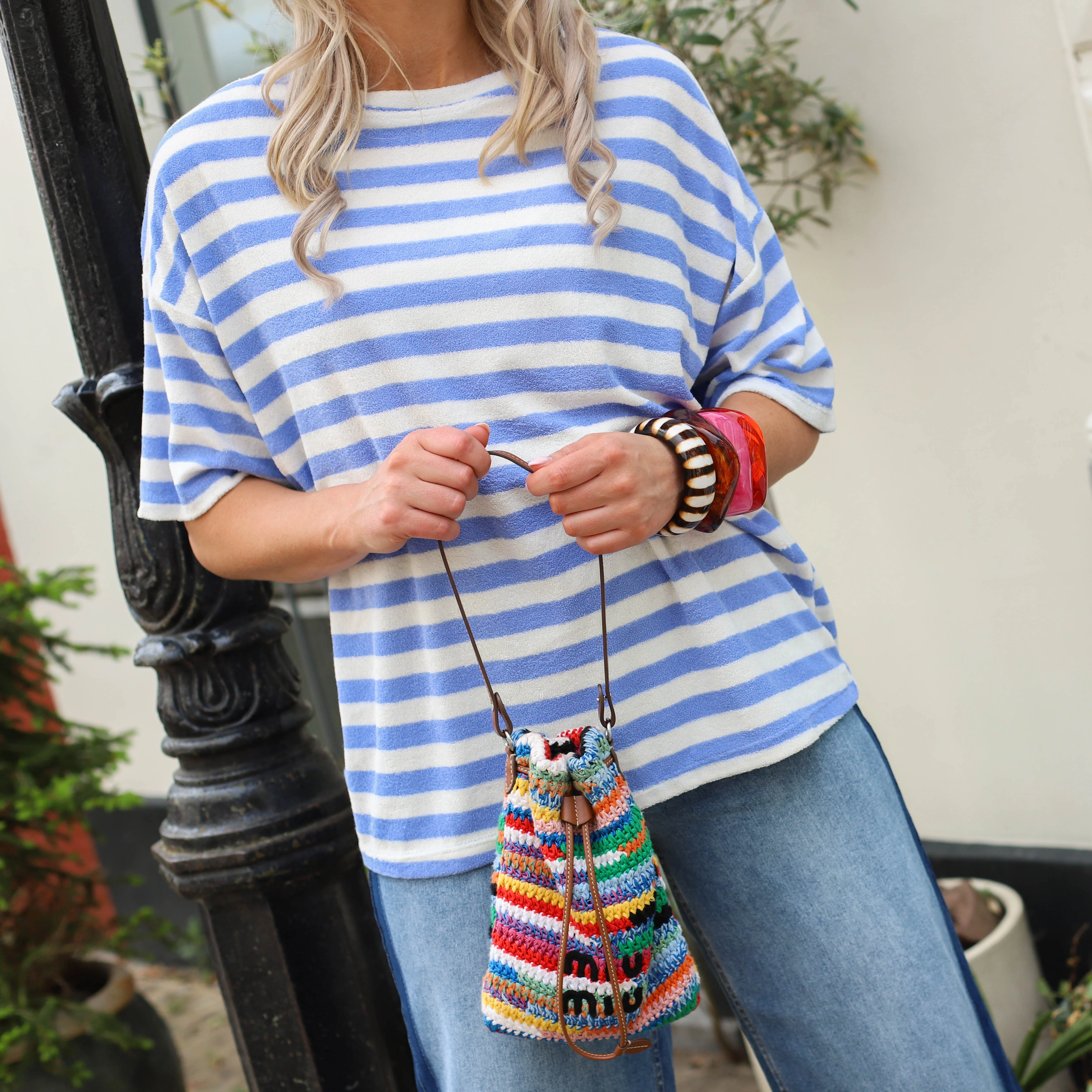 Candy badstof top ecru blauw - Image 4