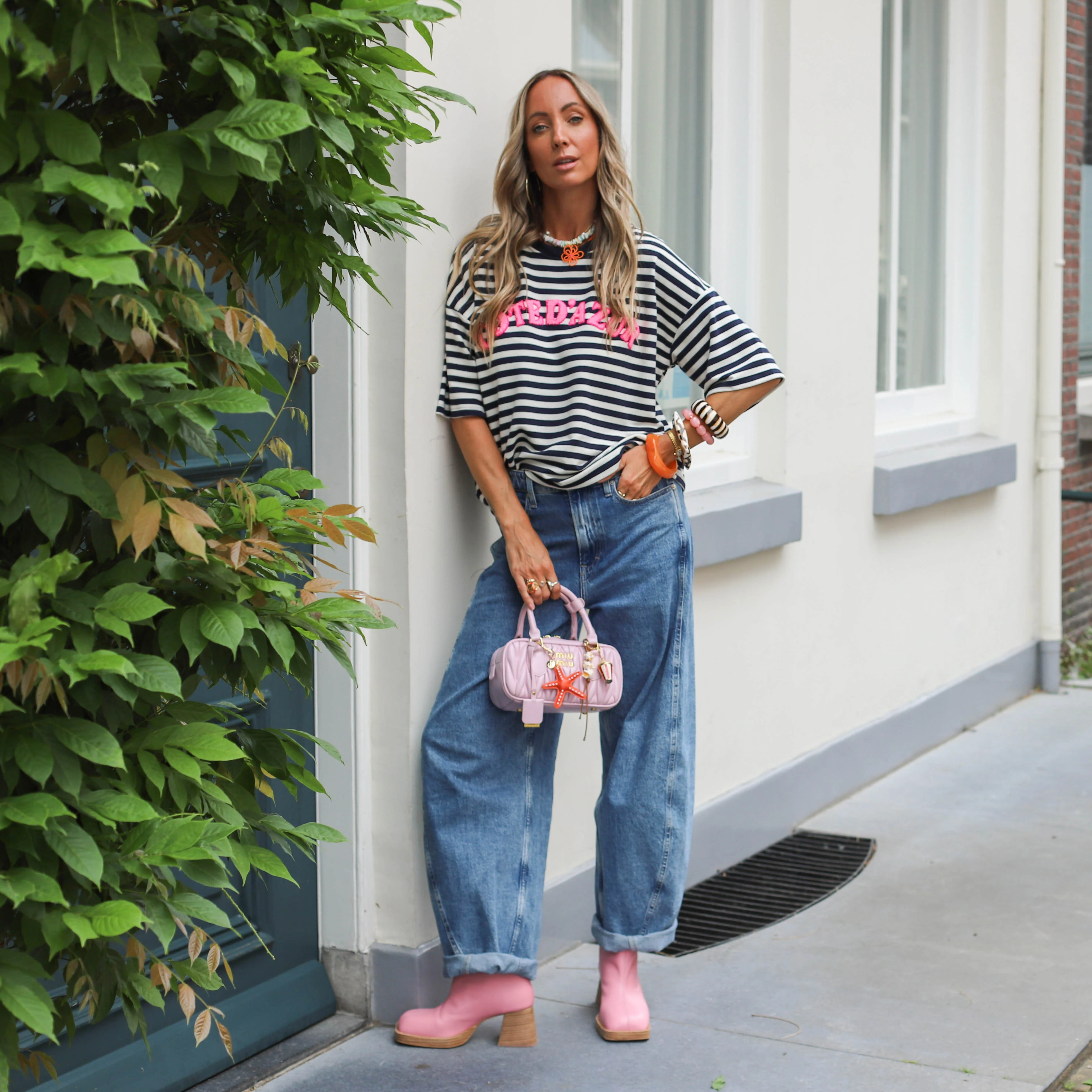Cote d'azur Streep tee navy wit - Image 4