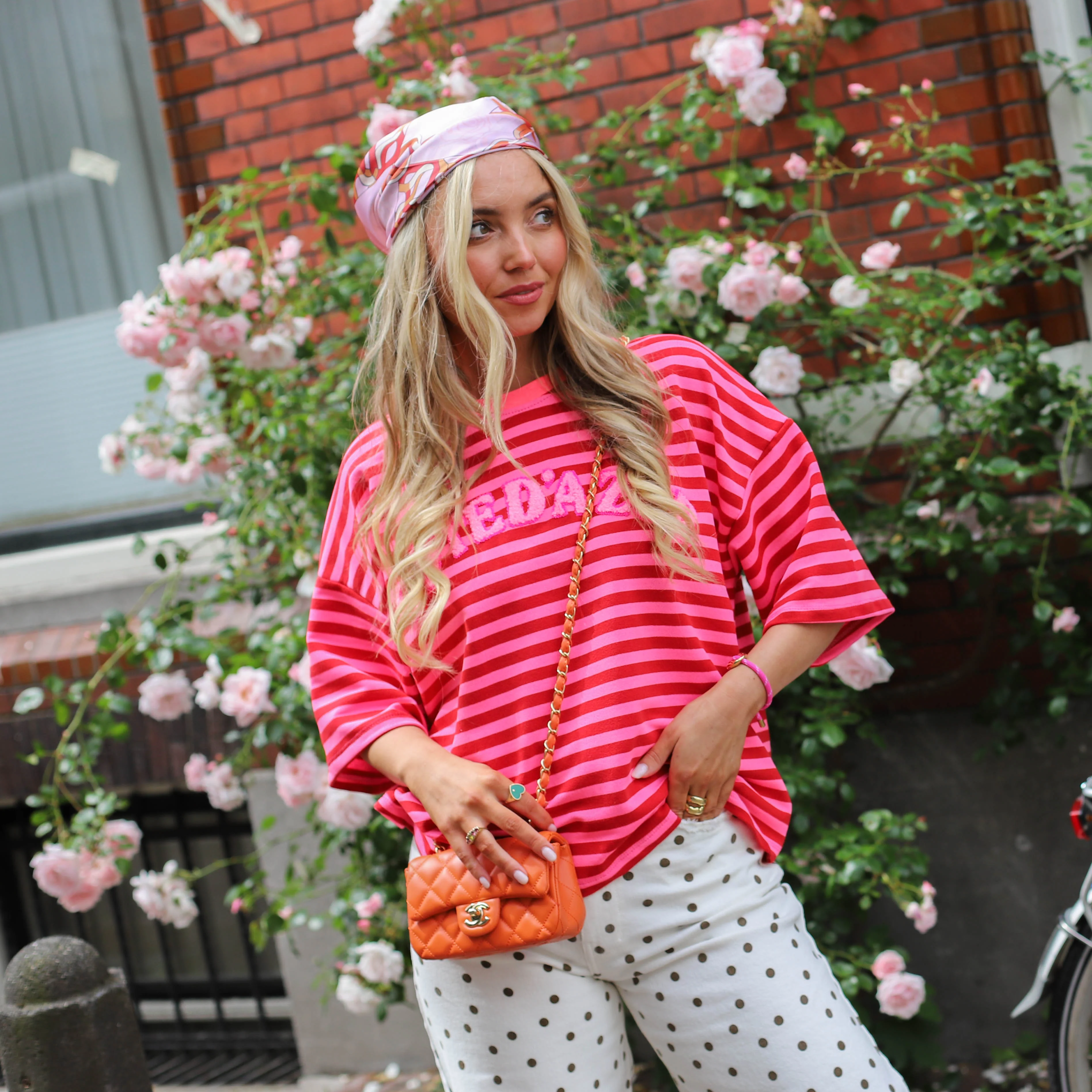 Cote d'azur Streep tee roze rood - Image 3