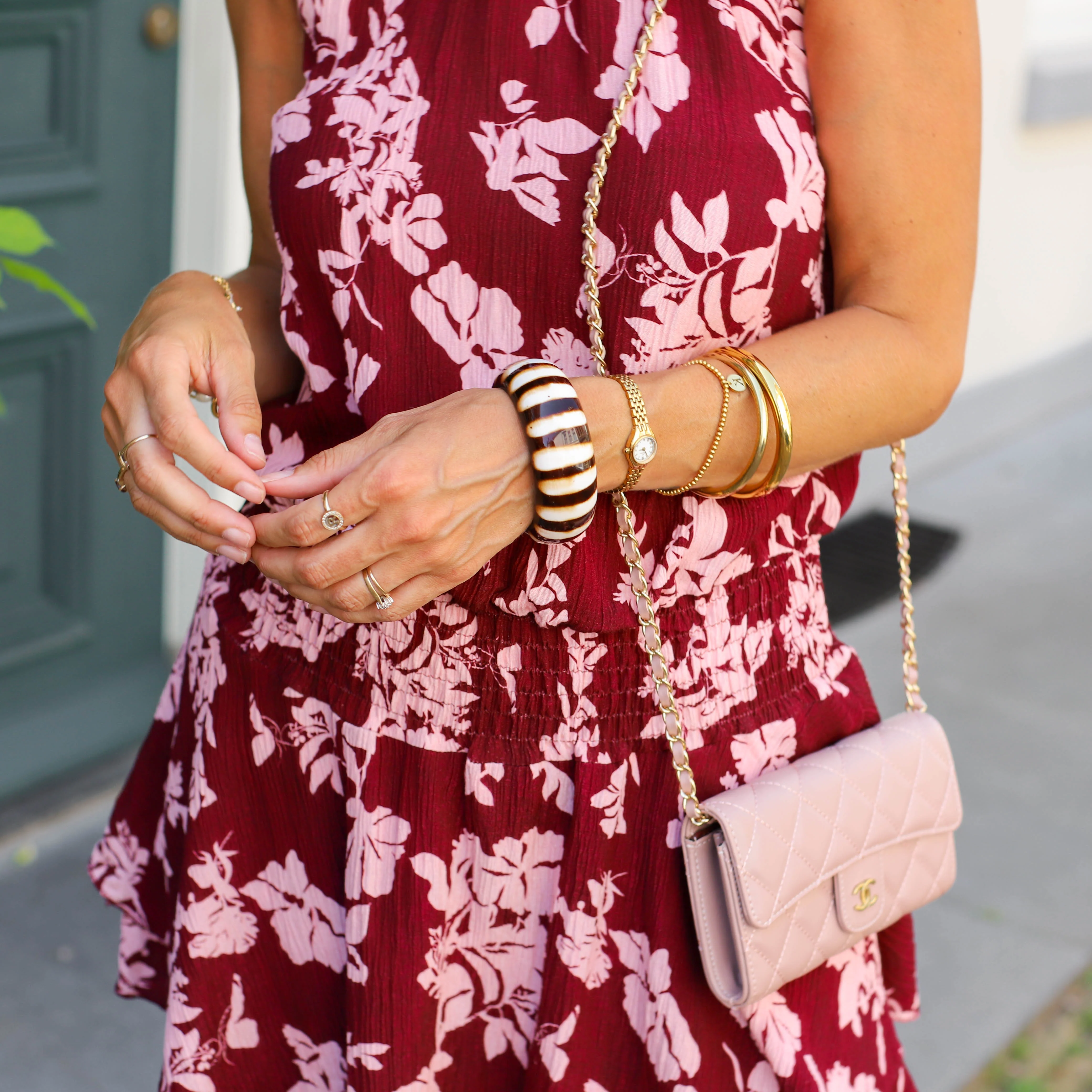 Halter jurkt print burgundy - Image 2