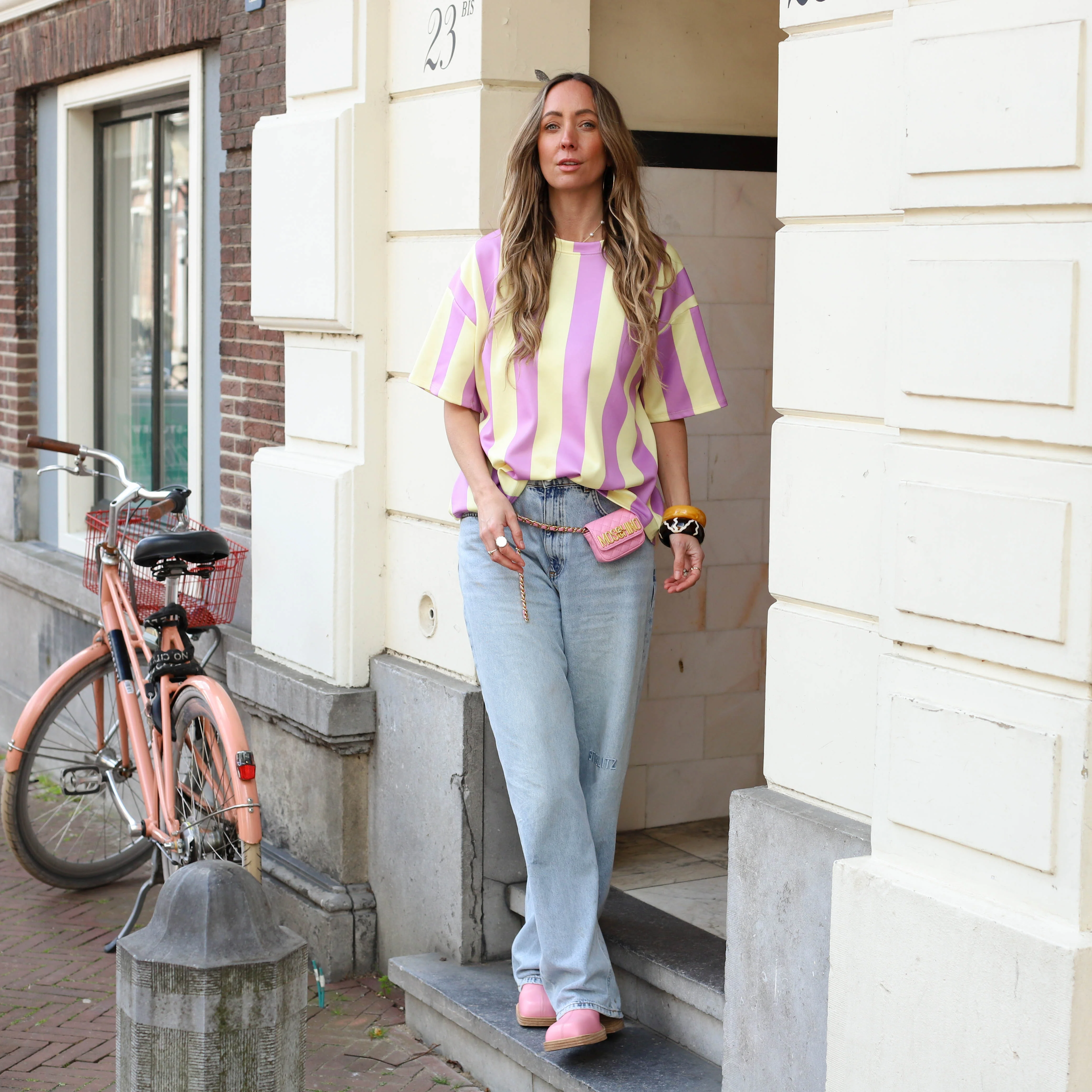 Korte mouwen sweater geel paars - Image 4