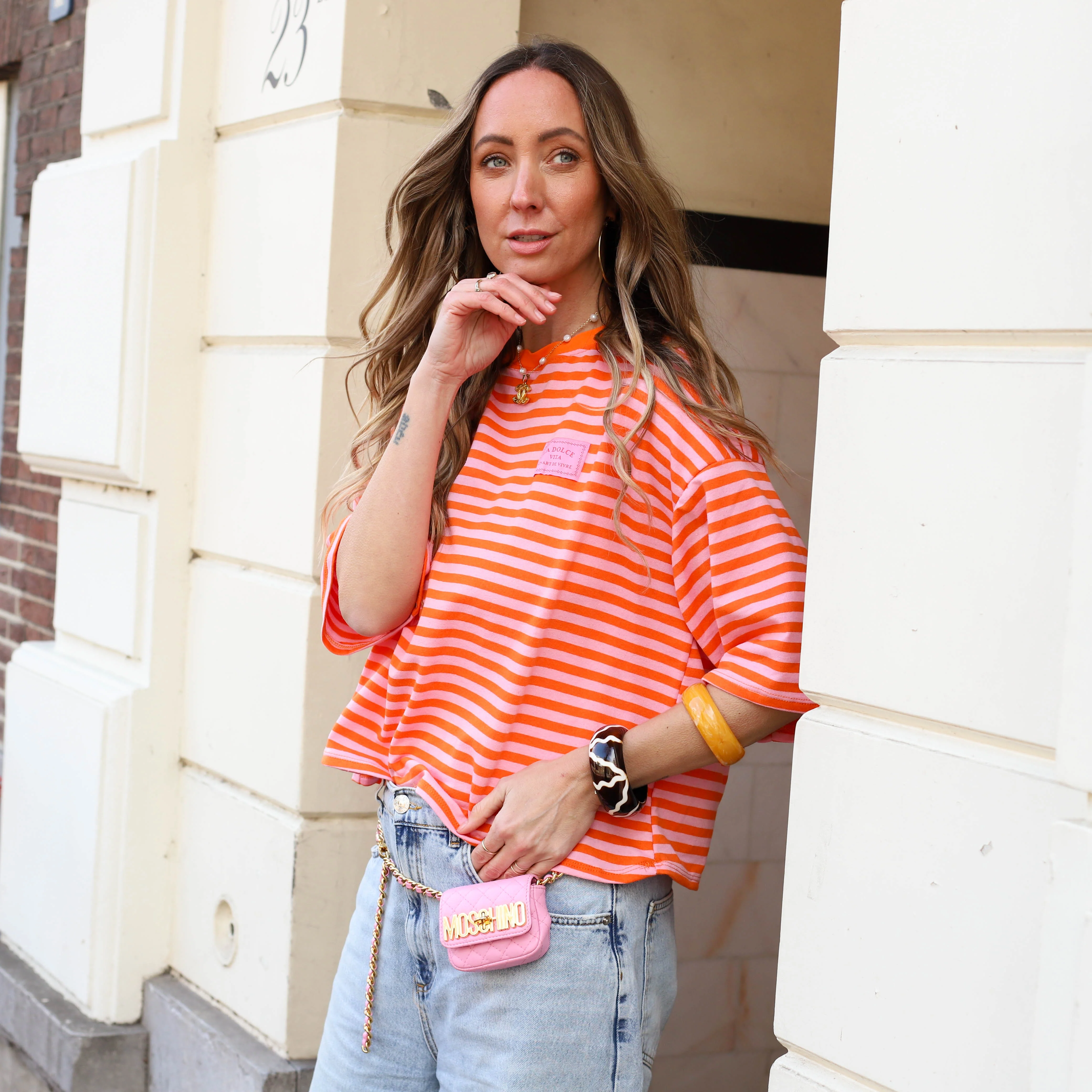 La dolce vita streep top roze oranje