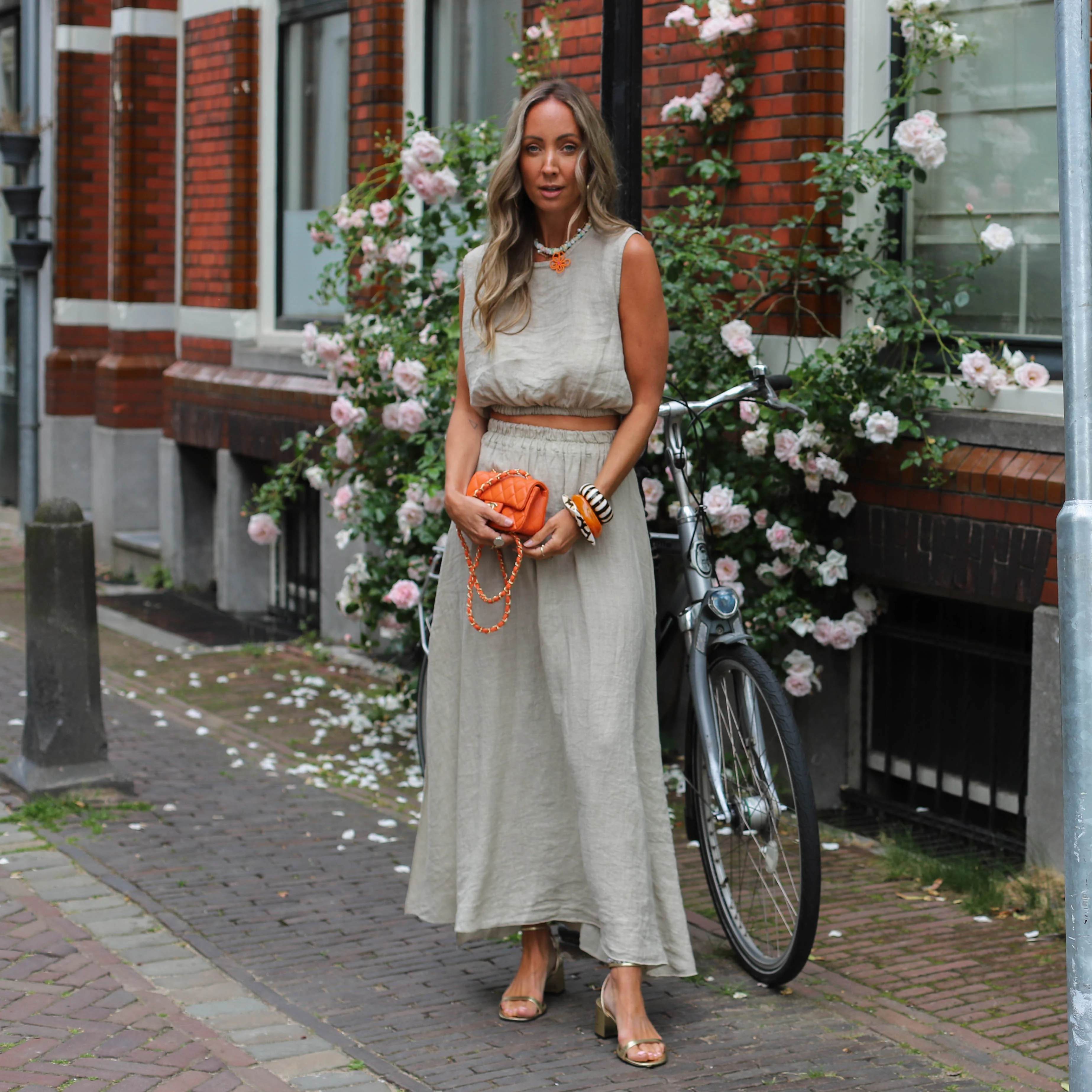 Linnen set rok en top beige