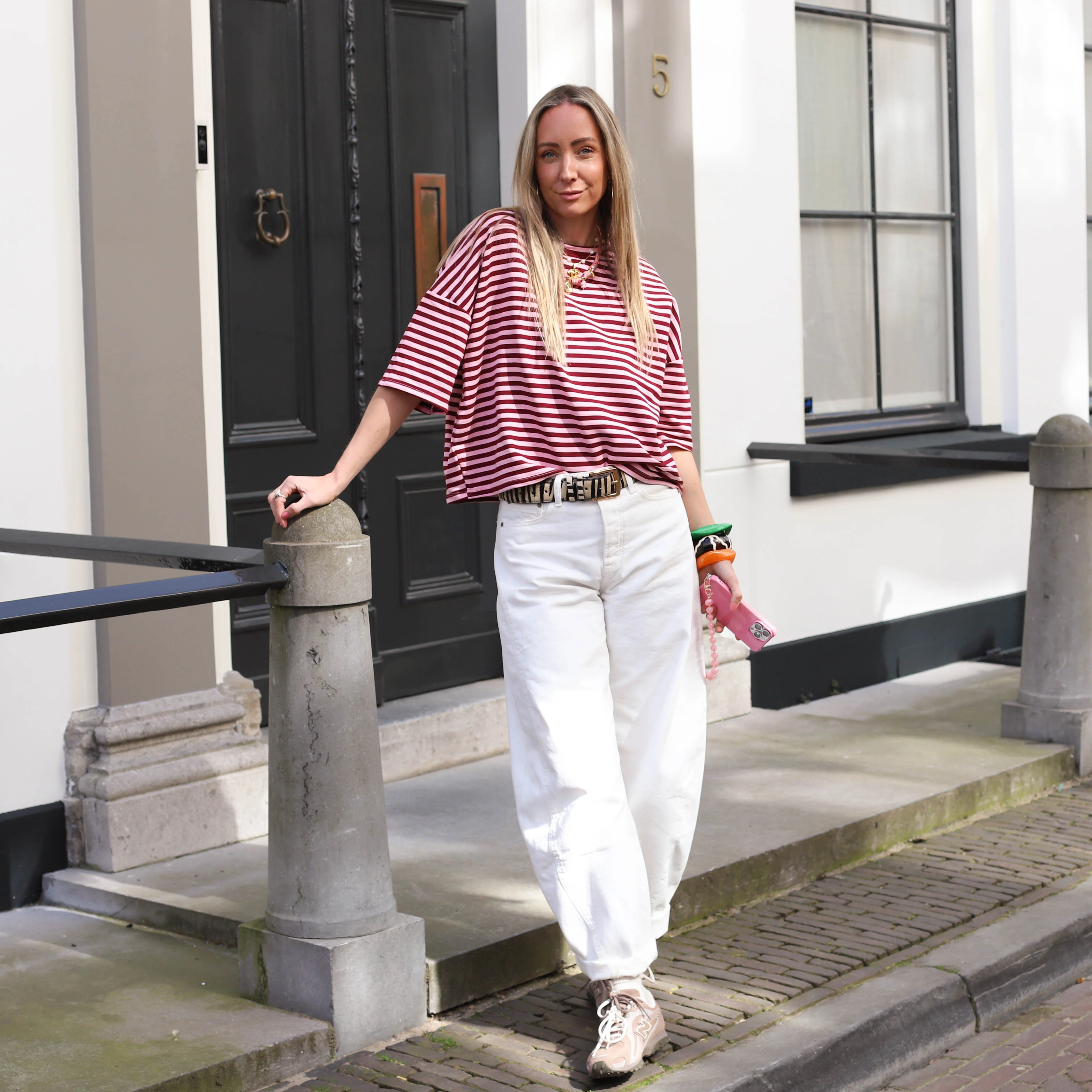 Maggy streep shirt bordeaux roze - Image 3