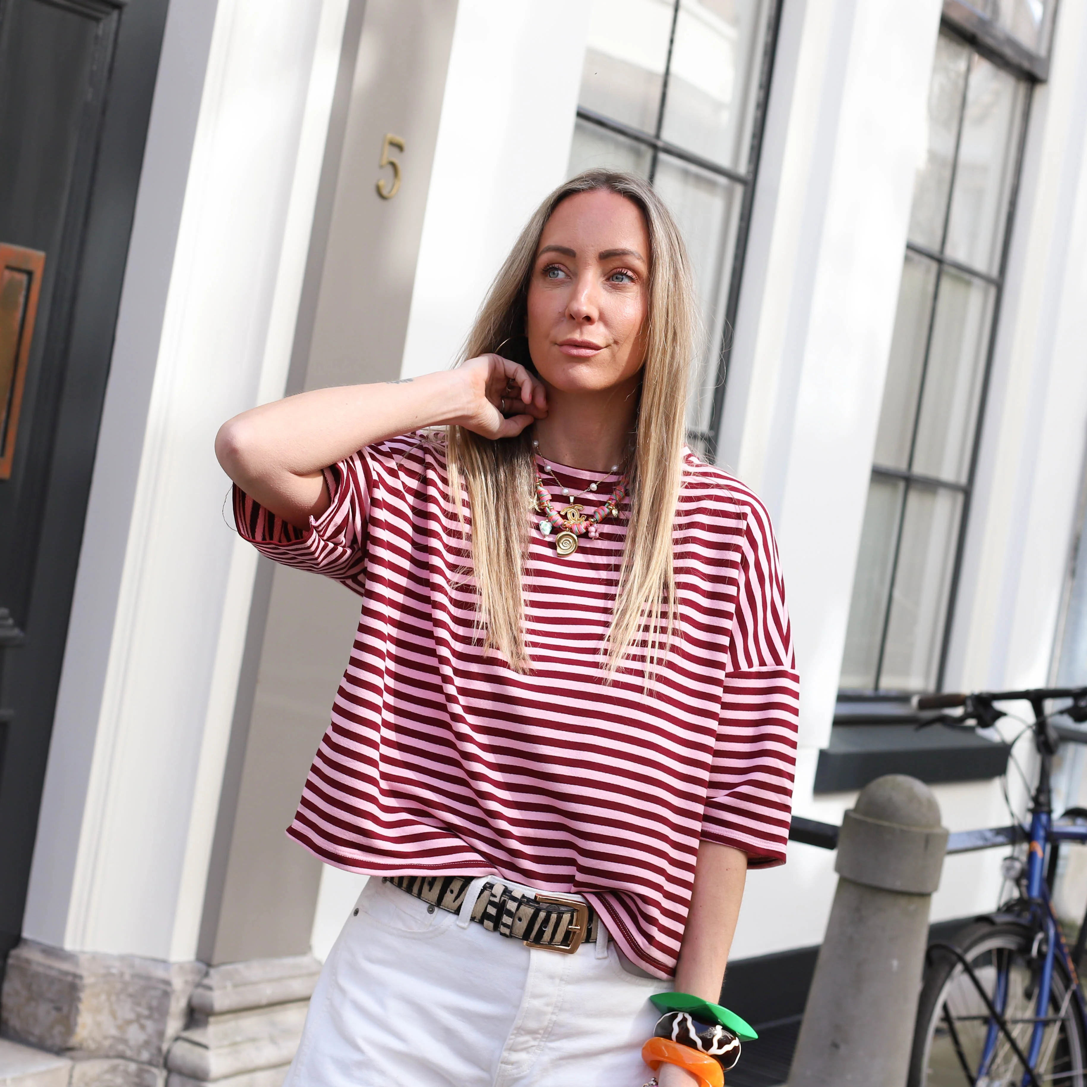 Maggy streep shirt bordeaux roze - Image 4
