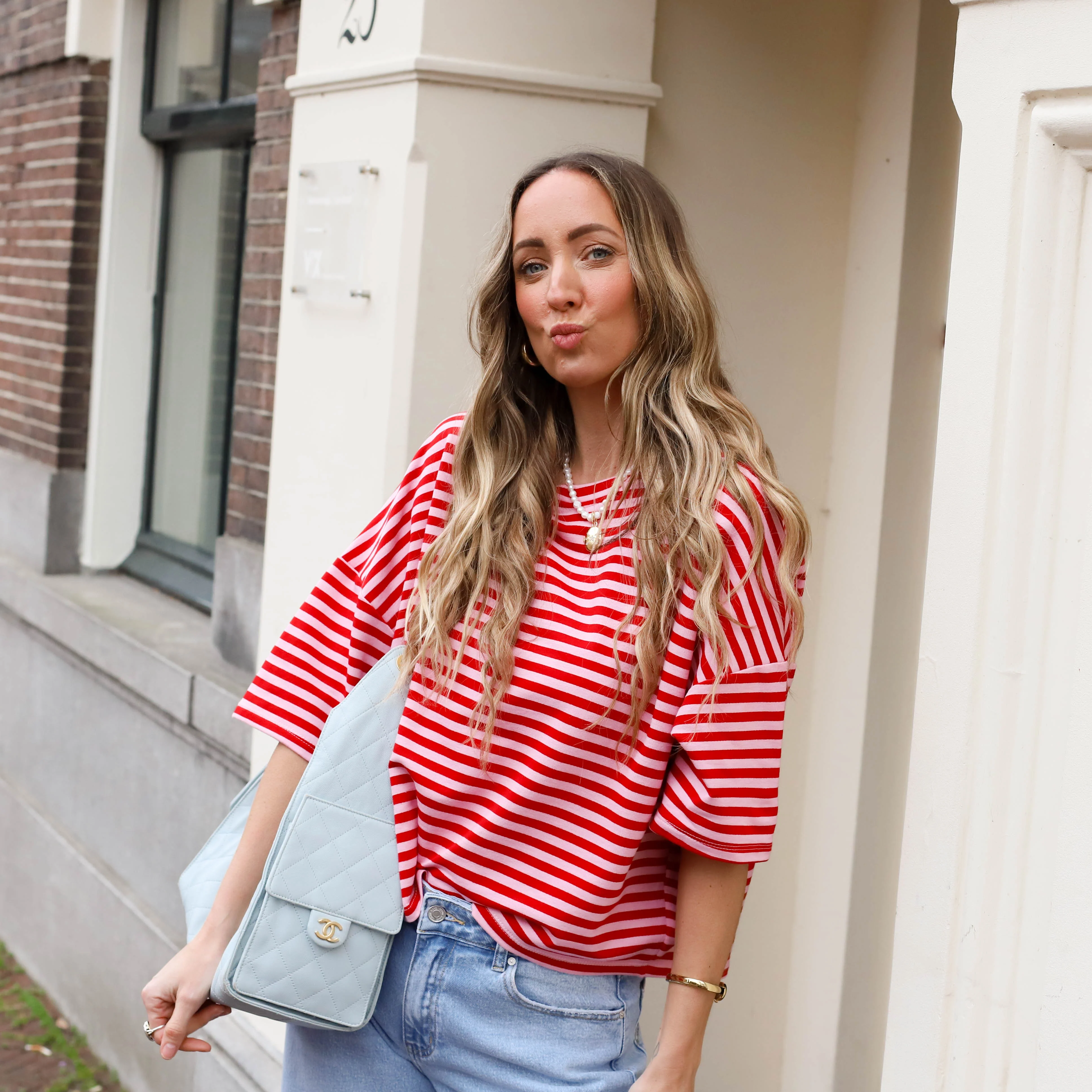 Maggy streep shirt roze rood - Image 2