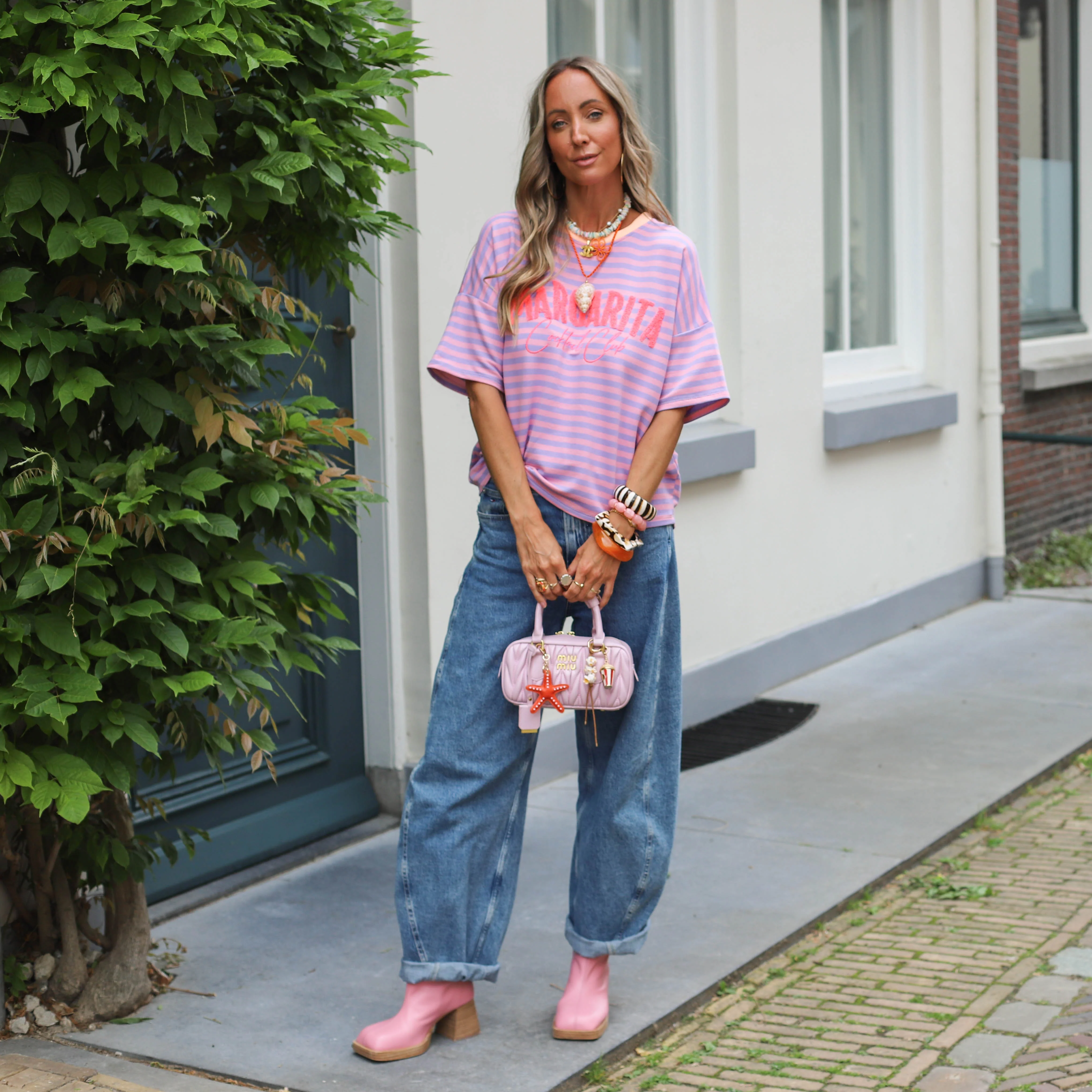 Margaritha tee streep roze lila - Image 6