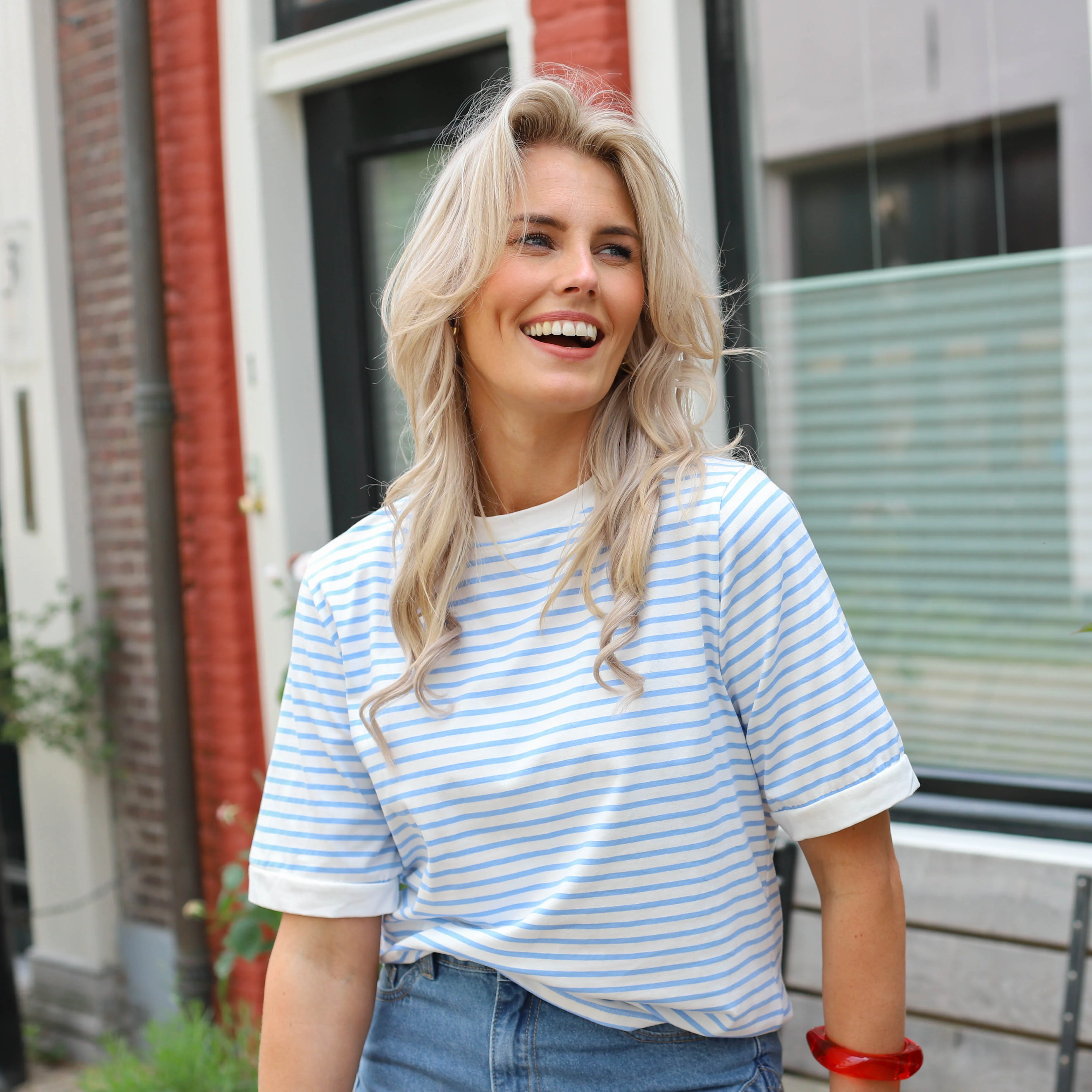 Sophie streepjes tee wit blauw - Image 2