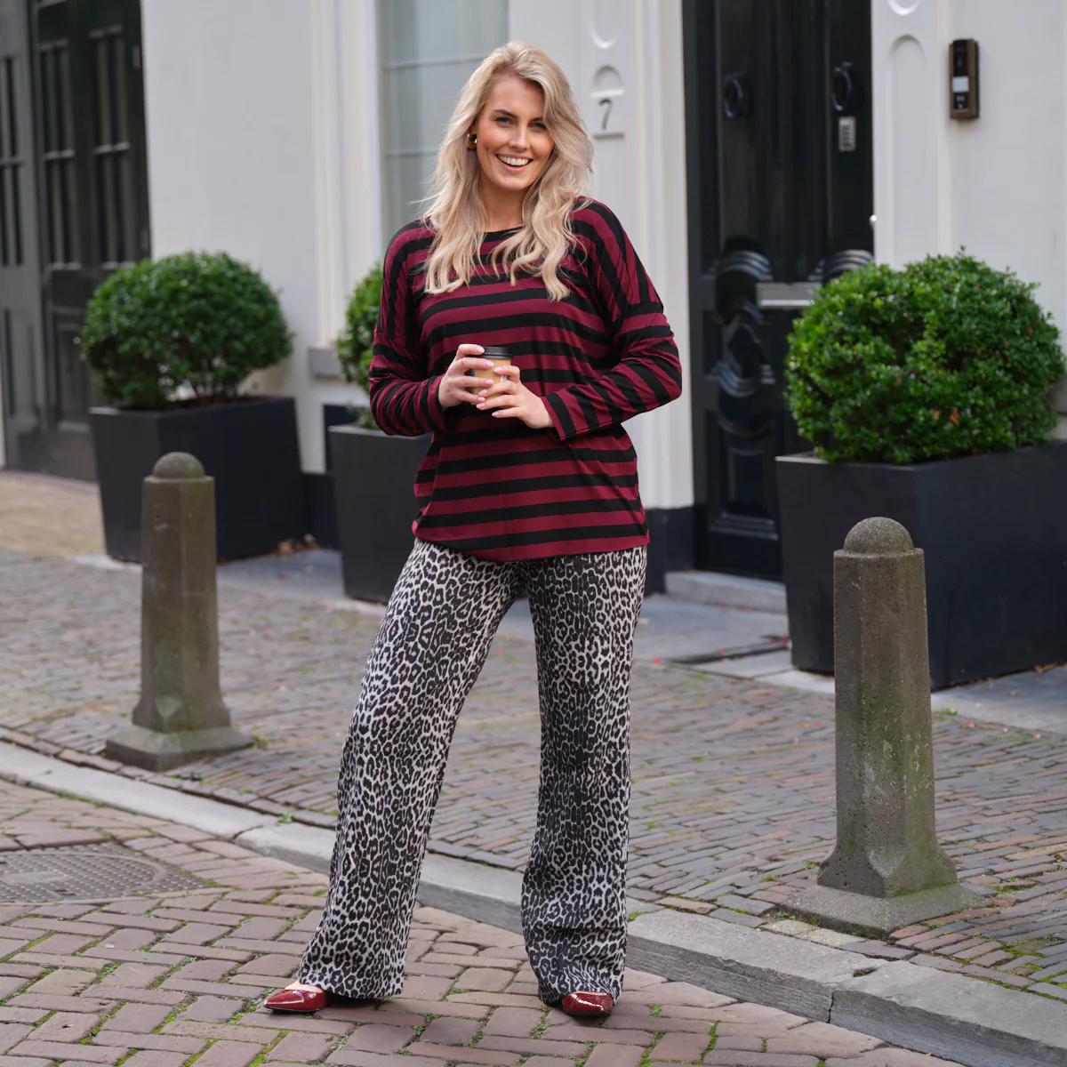 Streep shirt burgundy bruin - Image 3