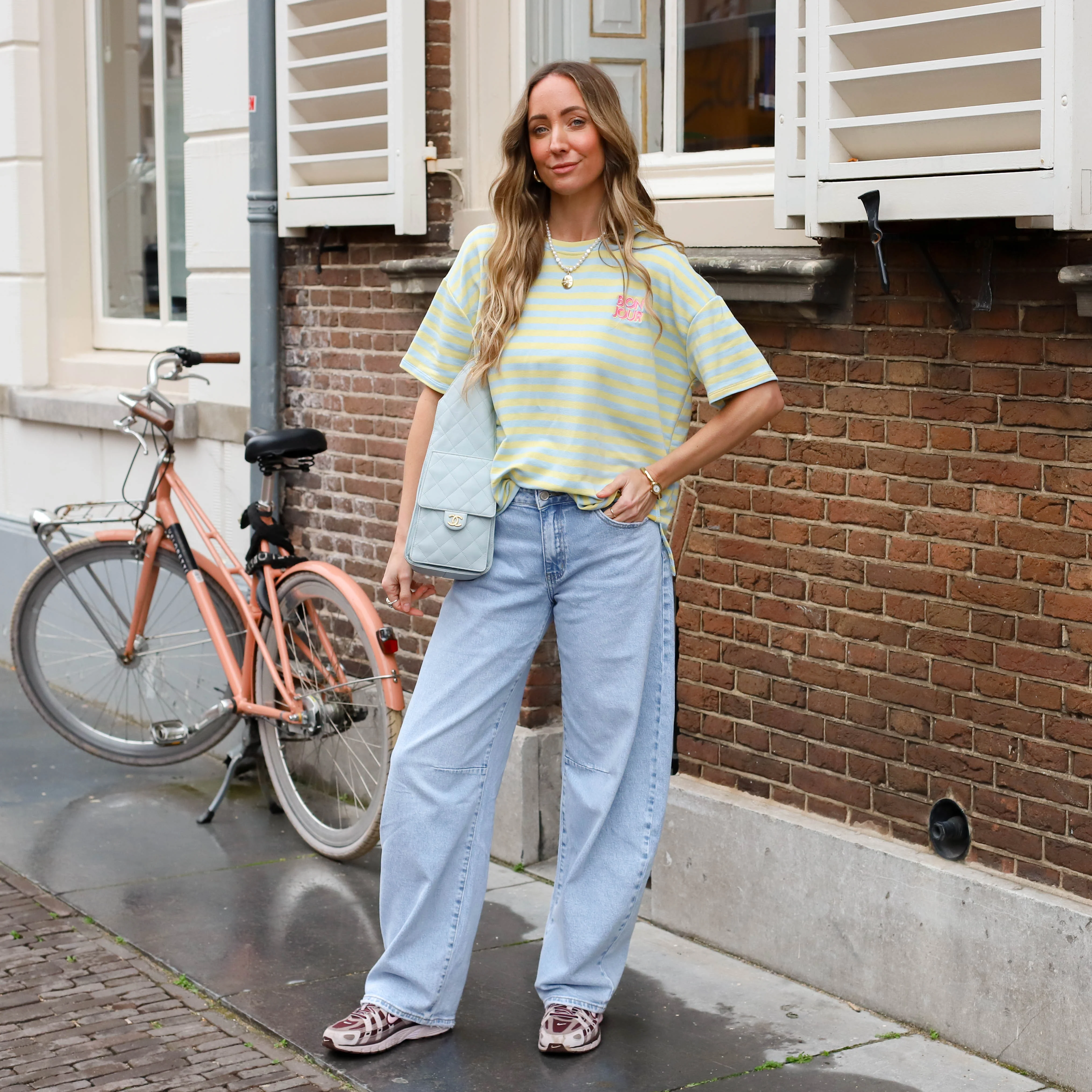 Streep shirt Bonjour lichtgeel mint - Image 3