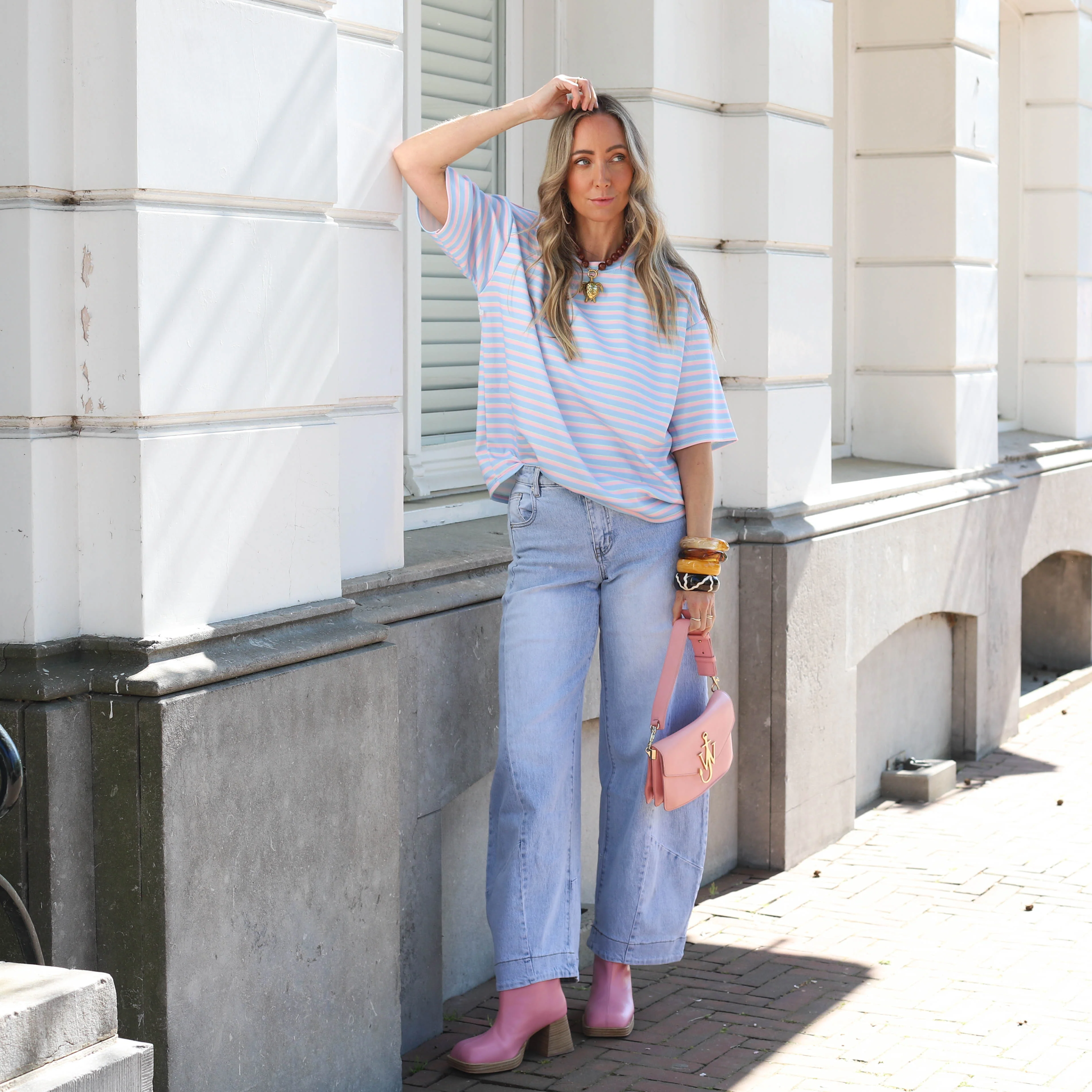 Streep shirt pastel blauw - Image 2