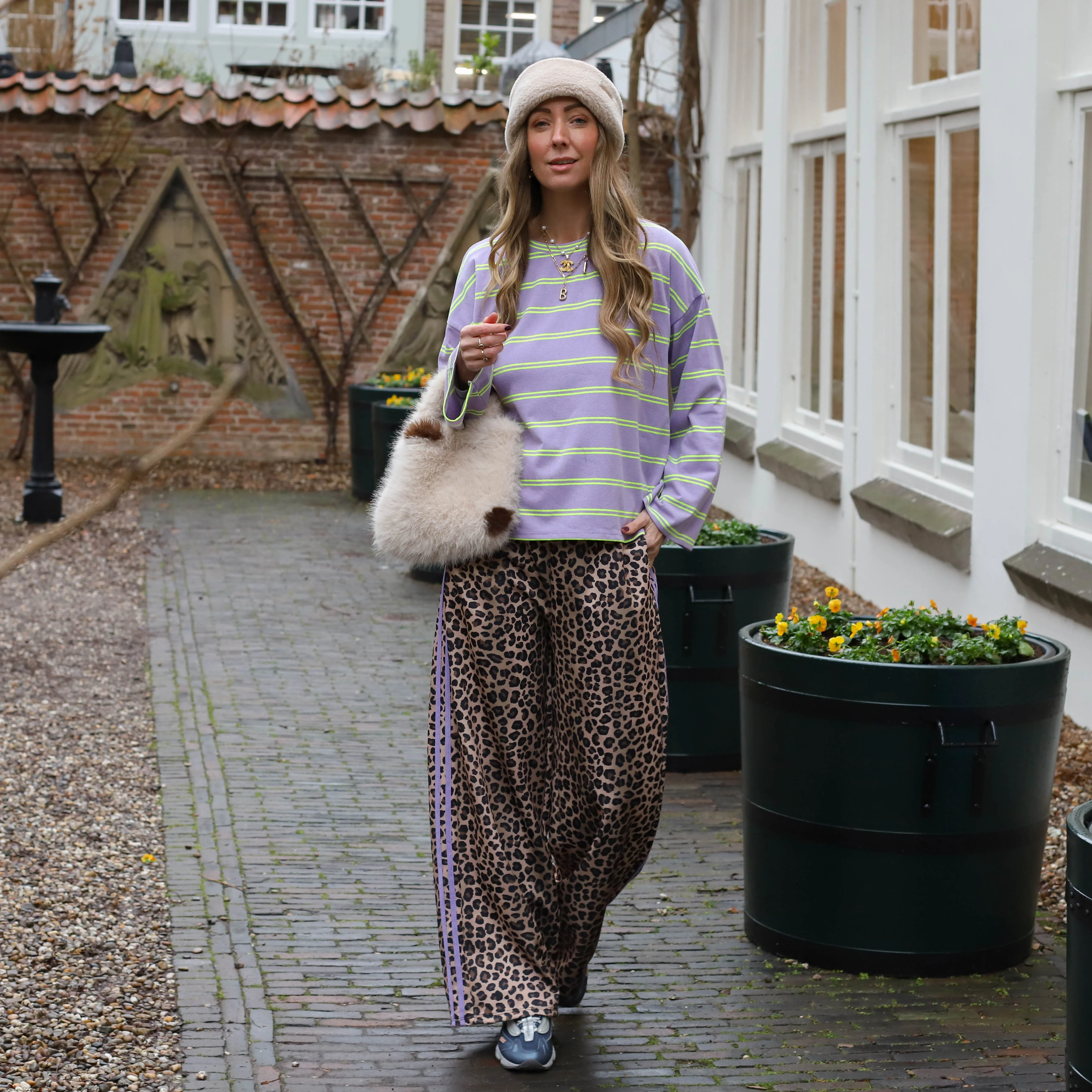 Streep trui Hannah paars lila lichtgroen - Image 3