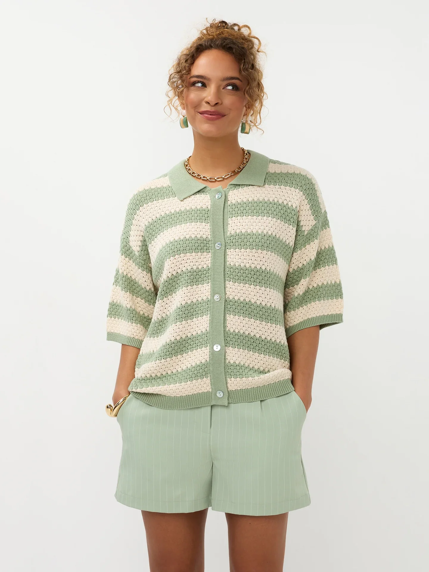 Ydence Knitted top Janouk Sage Green/ Ecru - Image 6